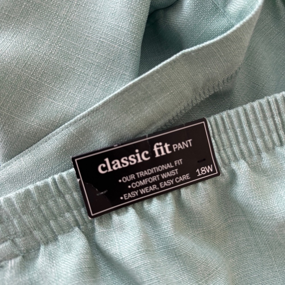Alfred Dunner Seafoam Green Classic Fit Pants Womens 18W Elastic Waist Textured - Picture 6 of 7